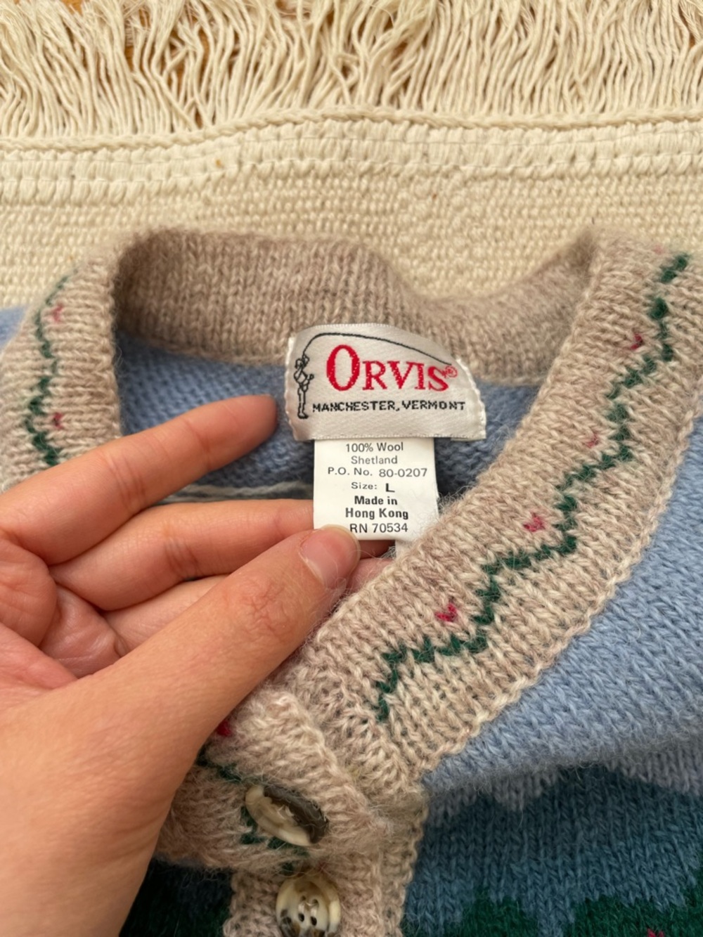 Vintage Orvis Wool Cow Cardigan Size L Cottagecore Knitted Grandma - Picture 3 of 6